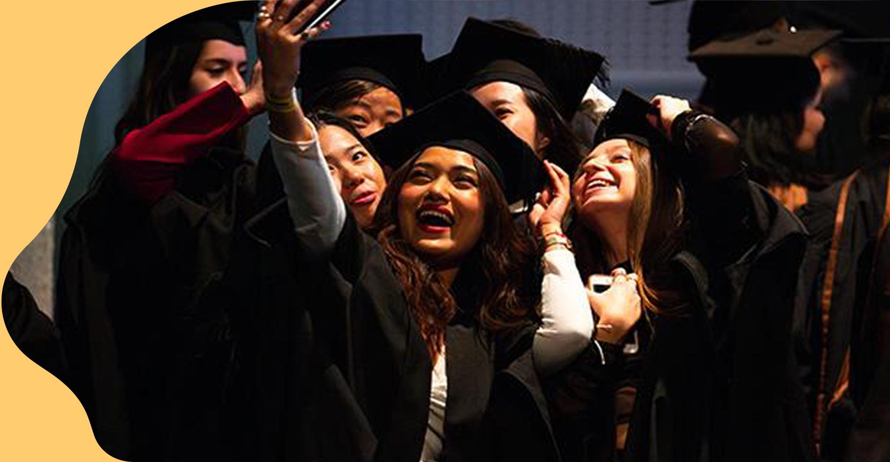 Graduating students at a reception